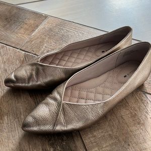 the Goldfinch Birdies flats—like new, worn twice! Beautiful muted gold flat